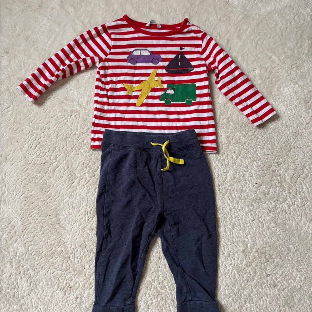 Baby Boden Red and White Striped Shirt with Navy Pants